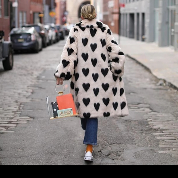 Marseille Pari Black Hearts Faux Fur Lux Driving Midi Coat In Honey - Picture 3 of 8